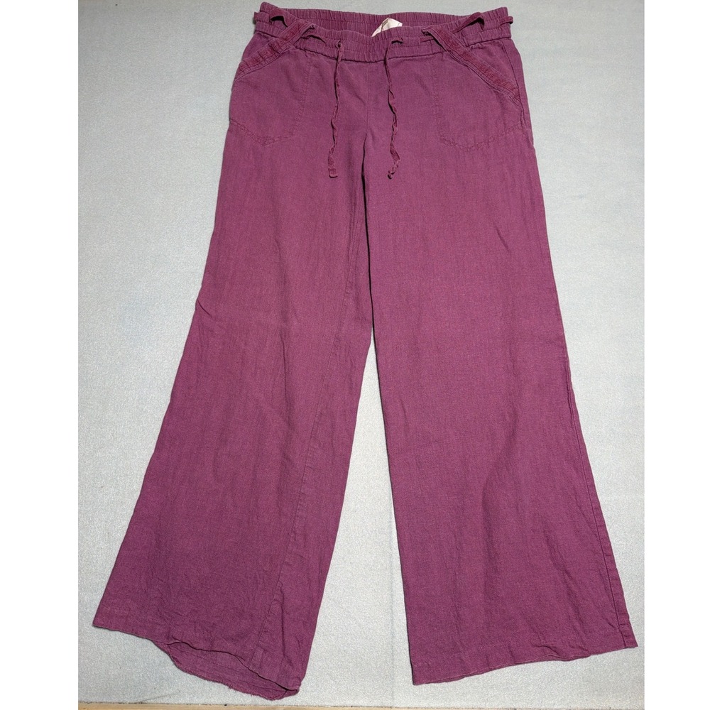 Rewind Womens Plum Purple Linen Blend Wide Leg Drawstring Pants Size L R2091LPRW